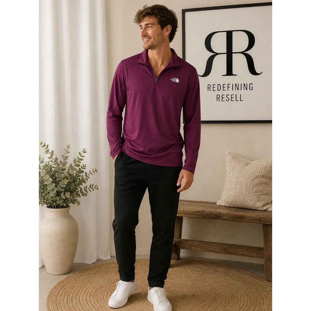 The North Face Mens Quarter Zip Pullover Long Sleeve Berry Purple Size Large